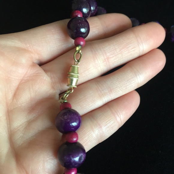 Little Girls Purple and Red Wooden Beaded Necklace - Picture 3 of 5